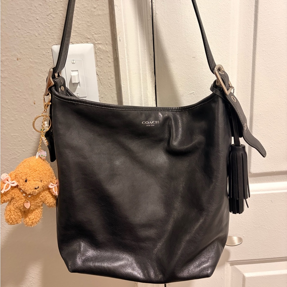 Coach Dark Leather Shoulder Bag with Tassel